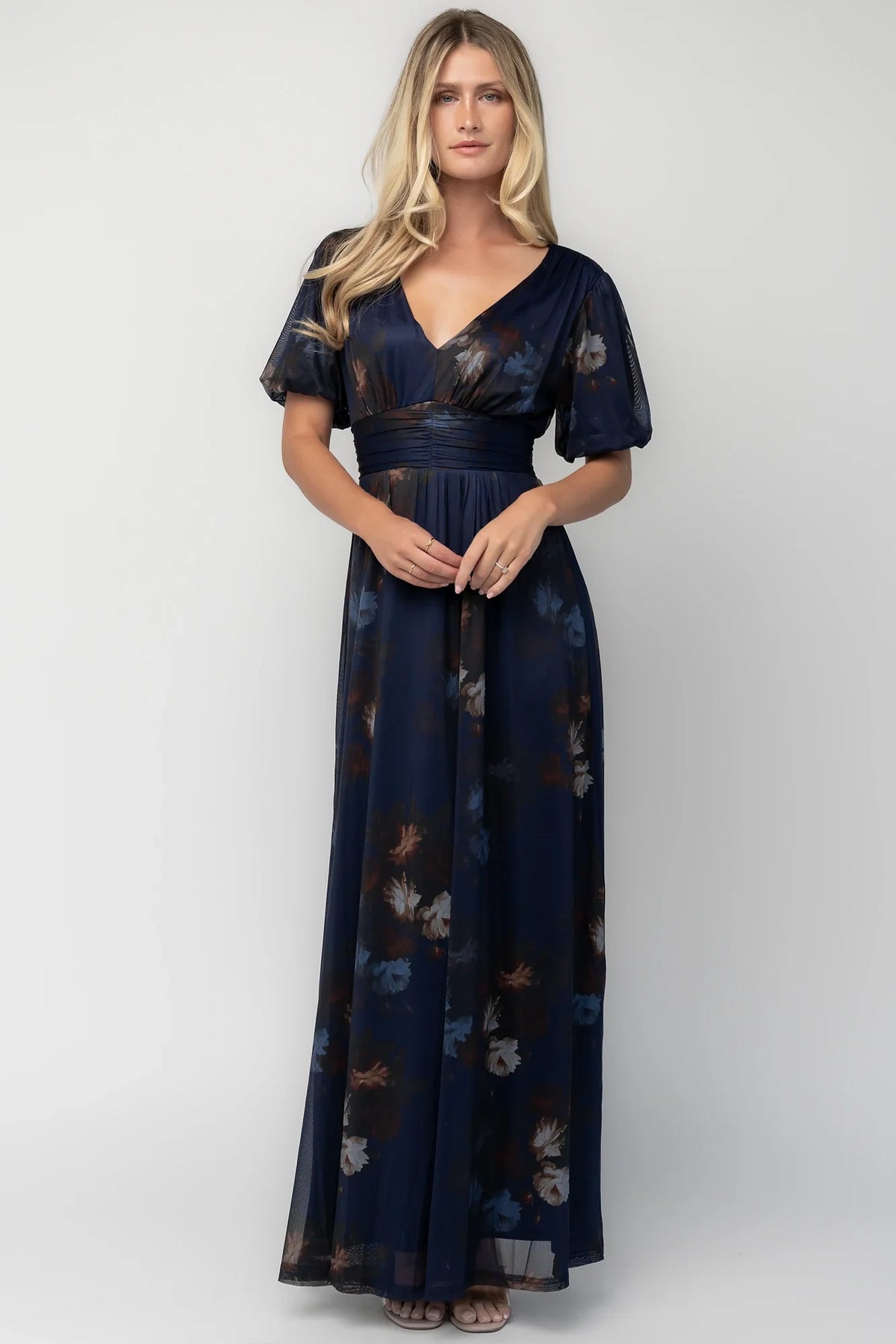 Whitney Mesh Maxi Dress | Navy Dark Floral Main image