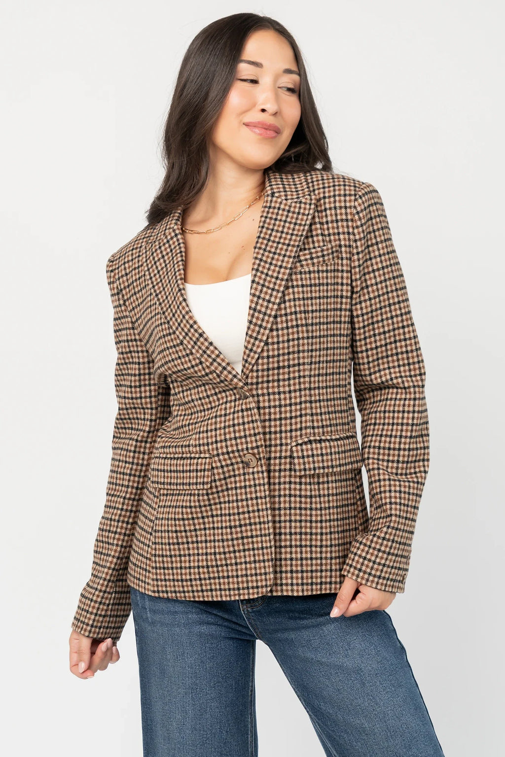 Damien Plaid Blazer | Black + Camel