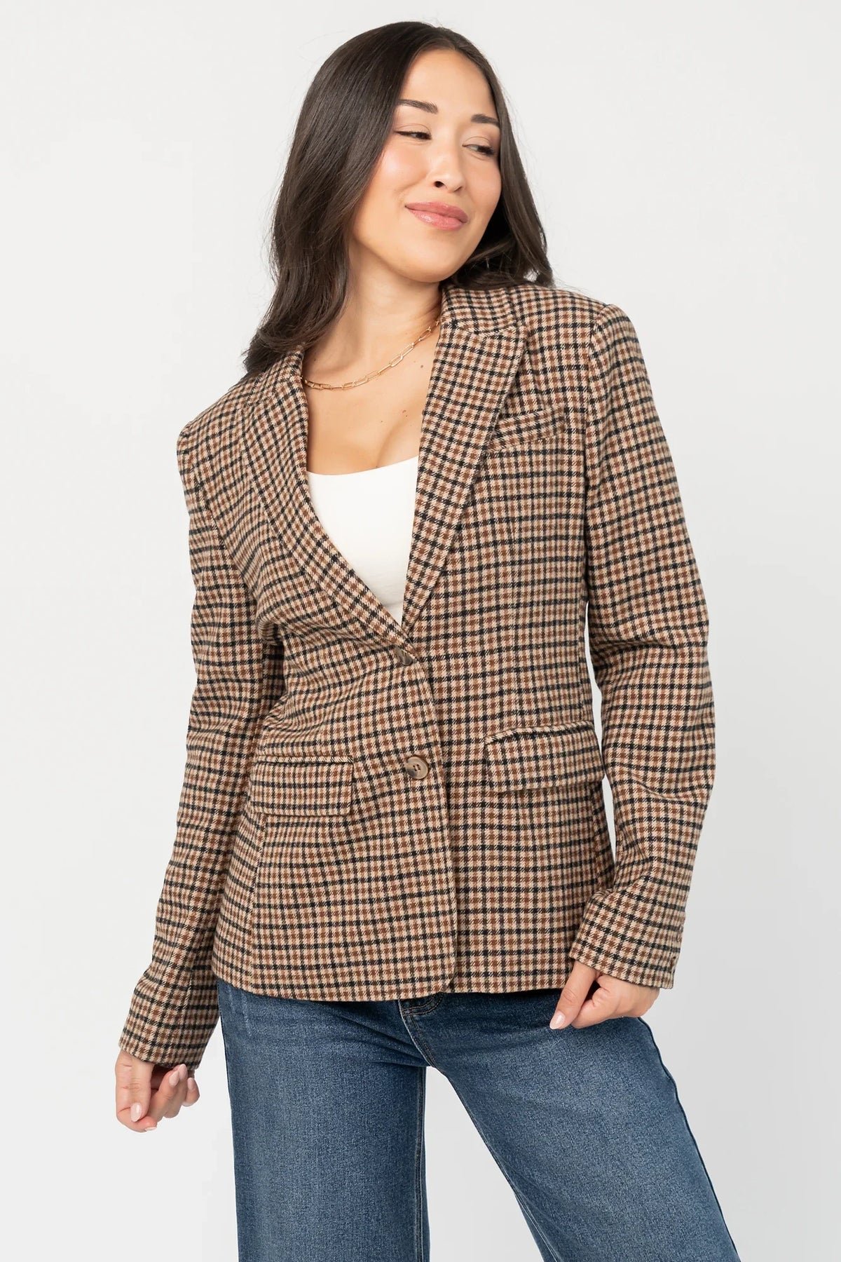 Damien Plaid Blazer | Black + Camel