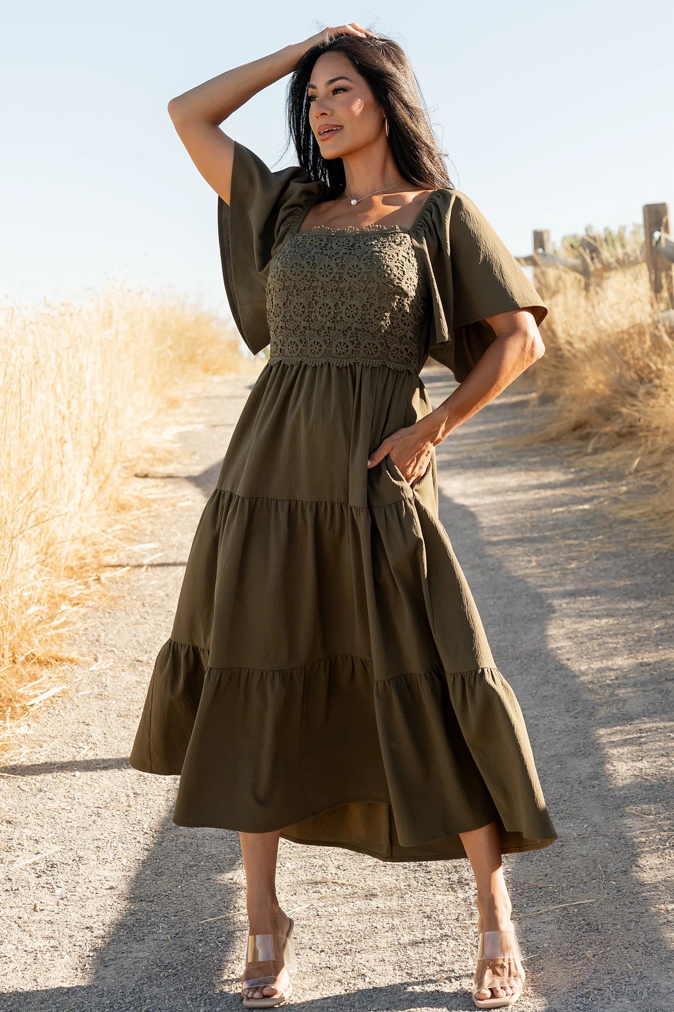 Fauna Lace Top Dress | Olive Secondary image