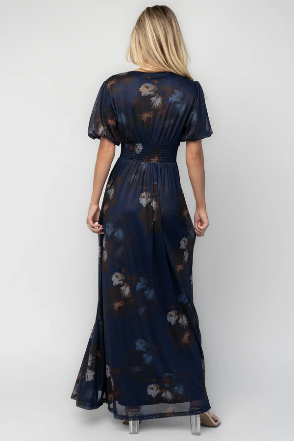 Whitney Mesh Maxi Dress | Navy Dark Floral