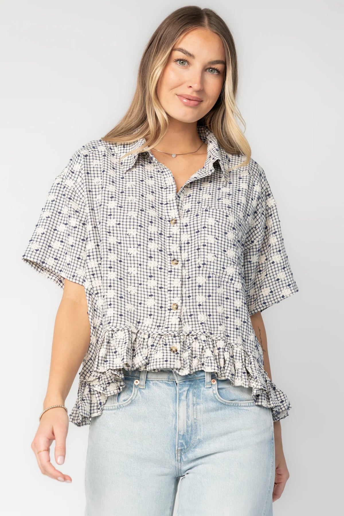 Jalen Relaxed Peplum Top | Blue Main image