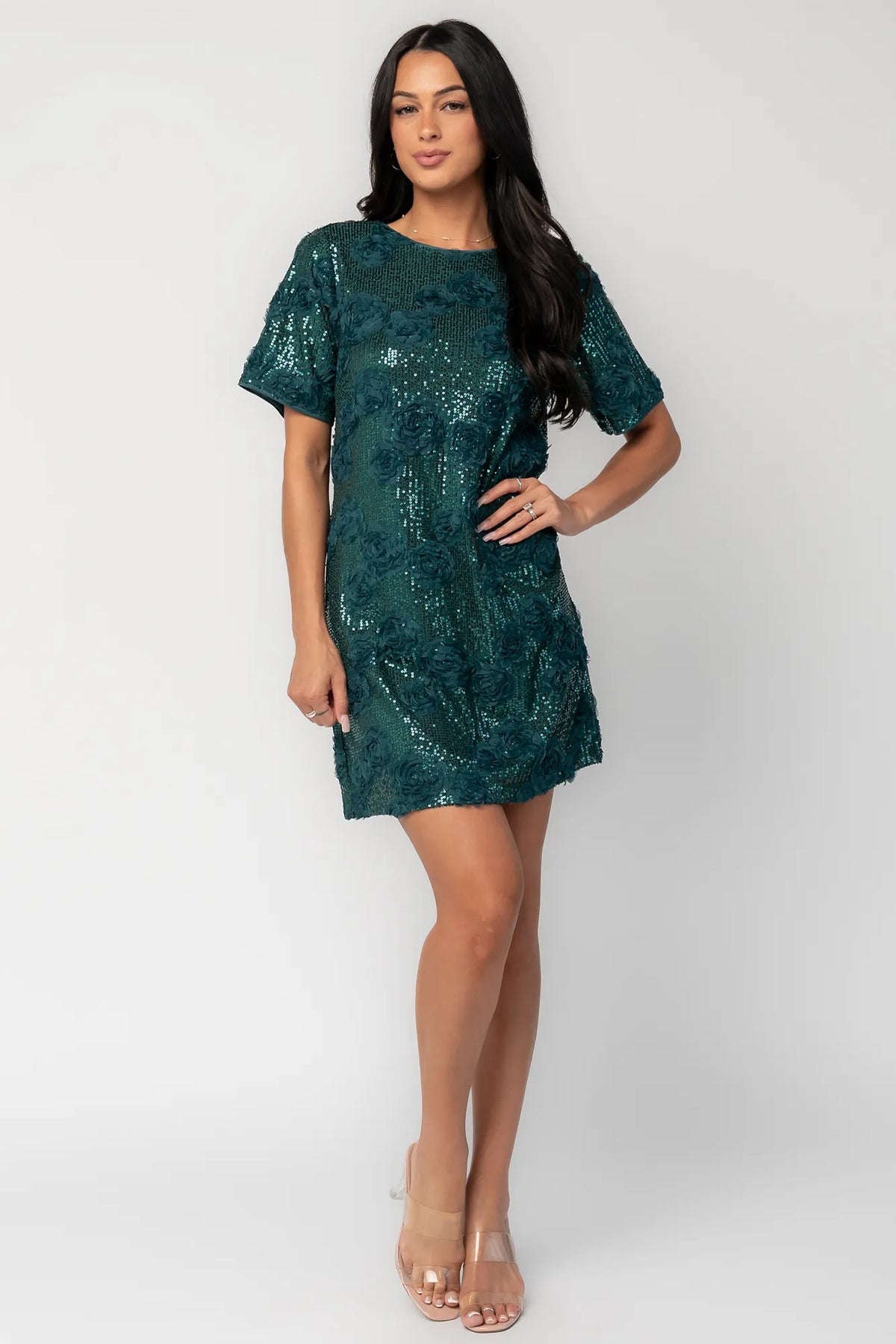 Rhea Sequin Short Dress | Dark Green