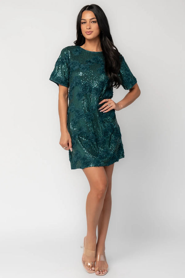 Rhea Sequin Short Dress | Dark Green