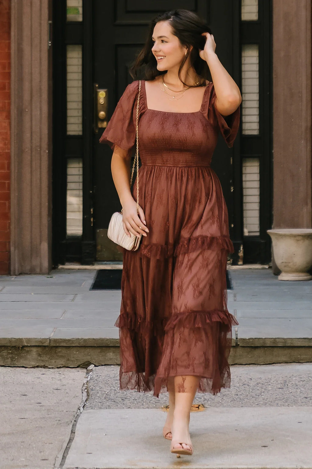 Auden Lace Midi Dress | Mahogany