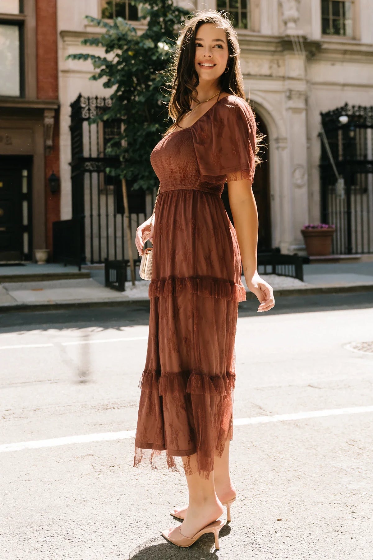 Auden Lace Midi Dress | Mahogany