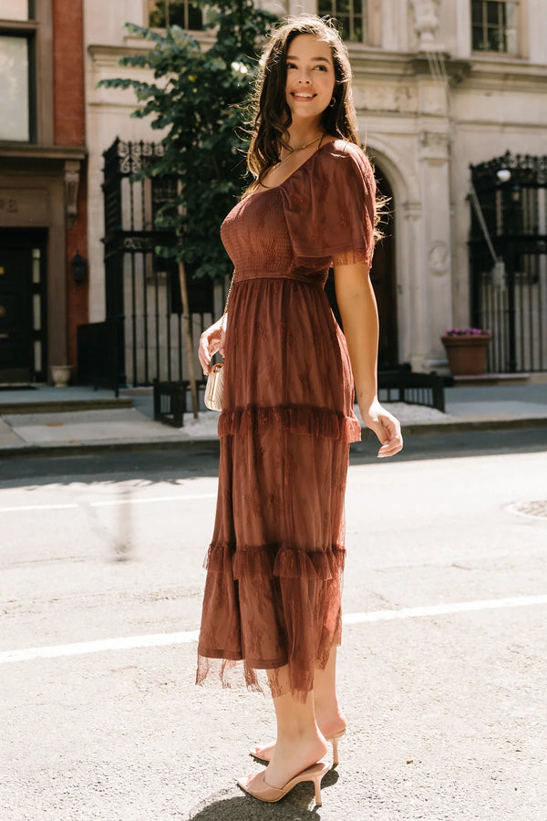 Auden Lace Midi Dress | Mahogany