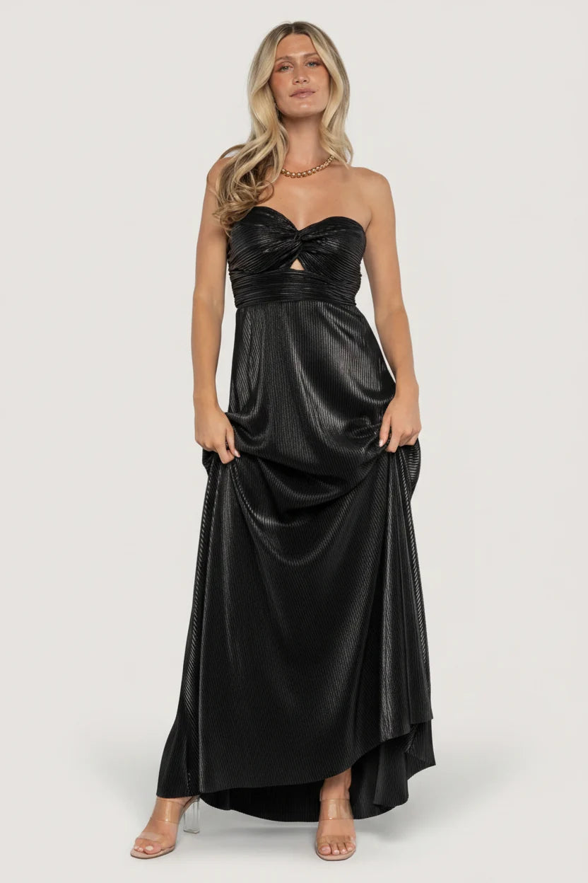 Seraphine Pleated Strapless Gown | Black Main image