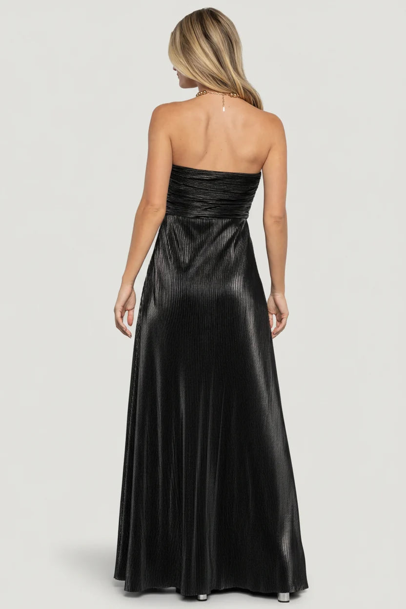Seraphine Pleated Strapless Gown | Black