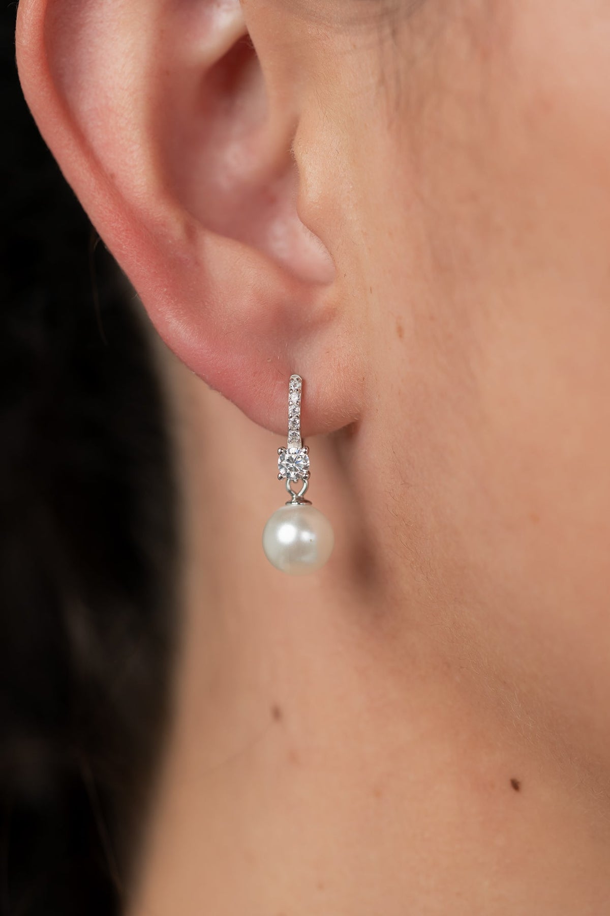 Isabella Pearl Hoop Earrings | Silver