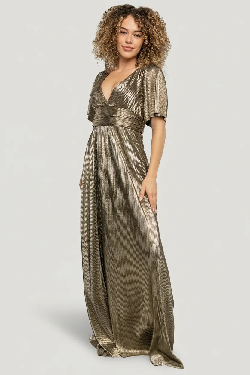 Venetian Pleated Gown | Gold Secondary image