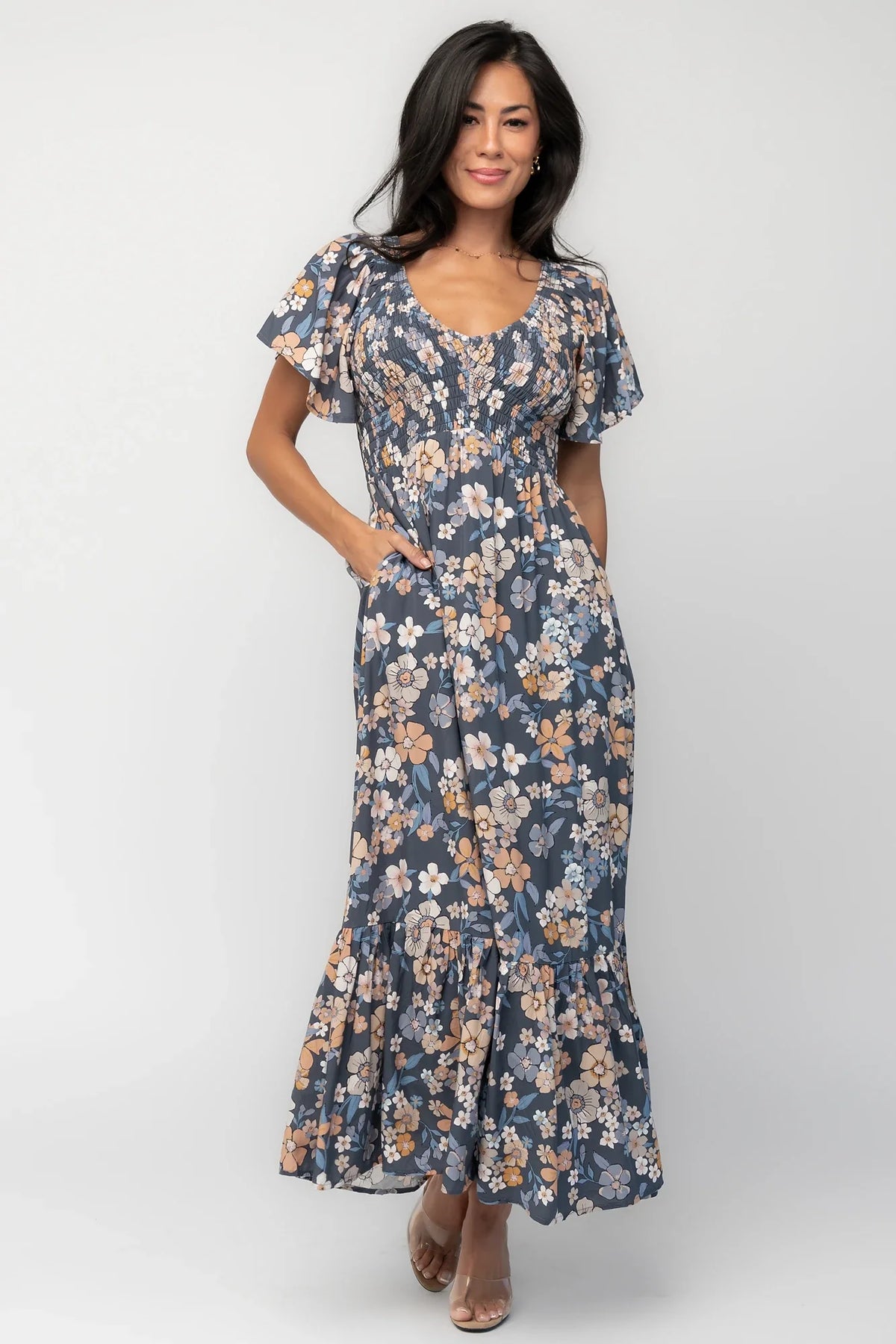 Joanie Smocked Dress | Slate Floral Main image