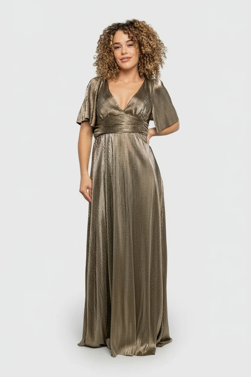 Venetian Pleated Gown | Gold Main image