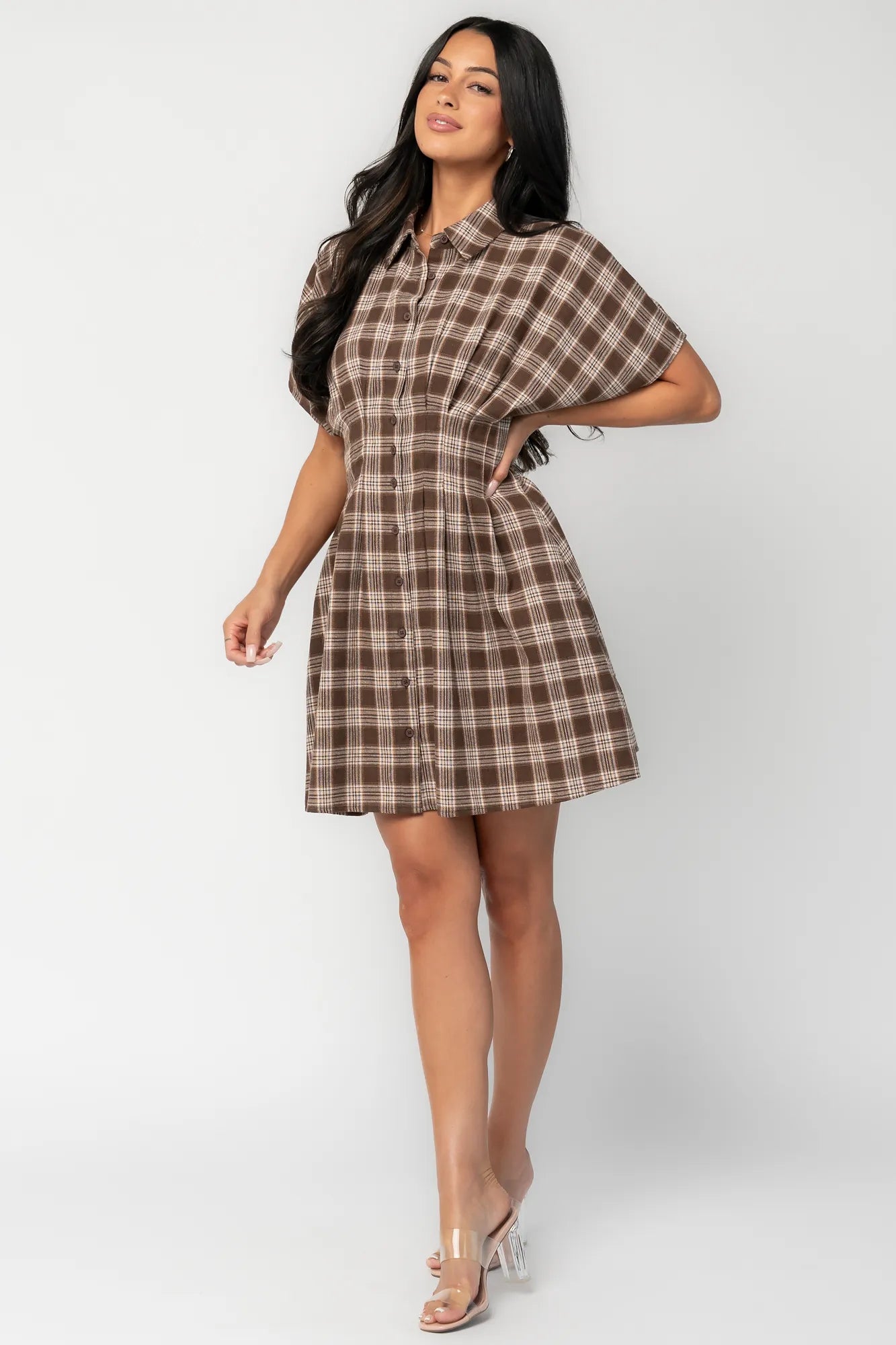 Melrose Plaid Short Dress | Brown Secondary image