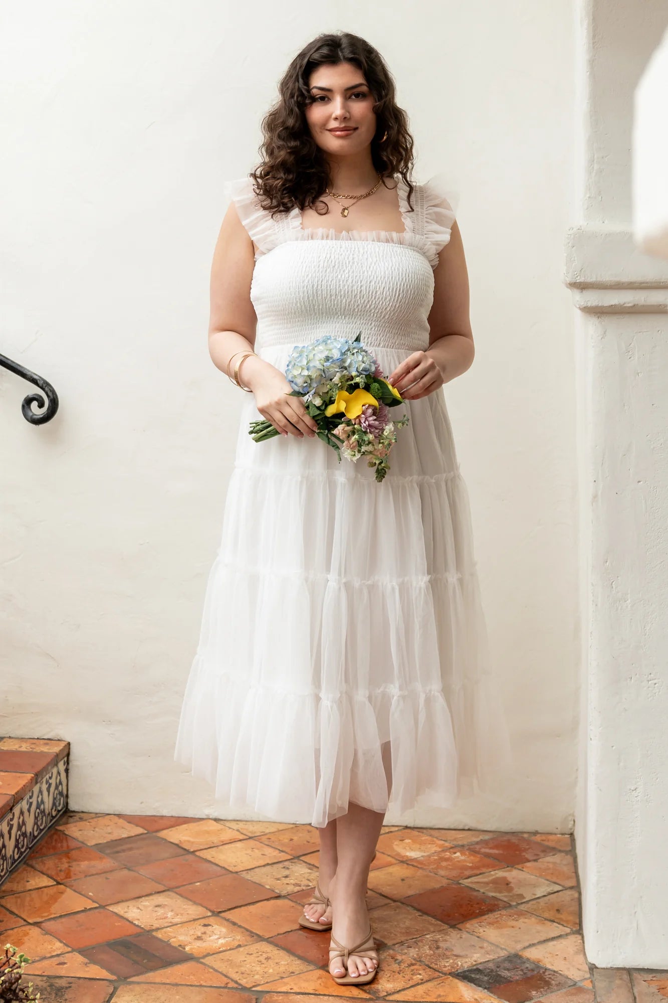 Emma Smocked Tulle Dress | Off White Secondary image
