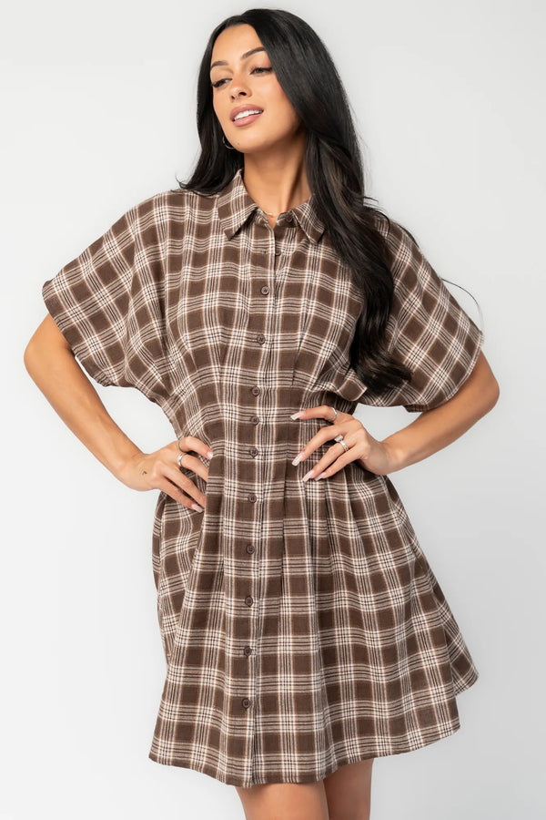Melrose Plaid Short Dress | Brown