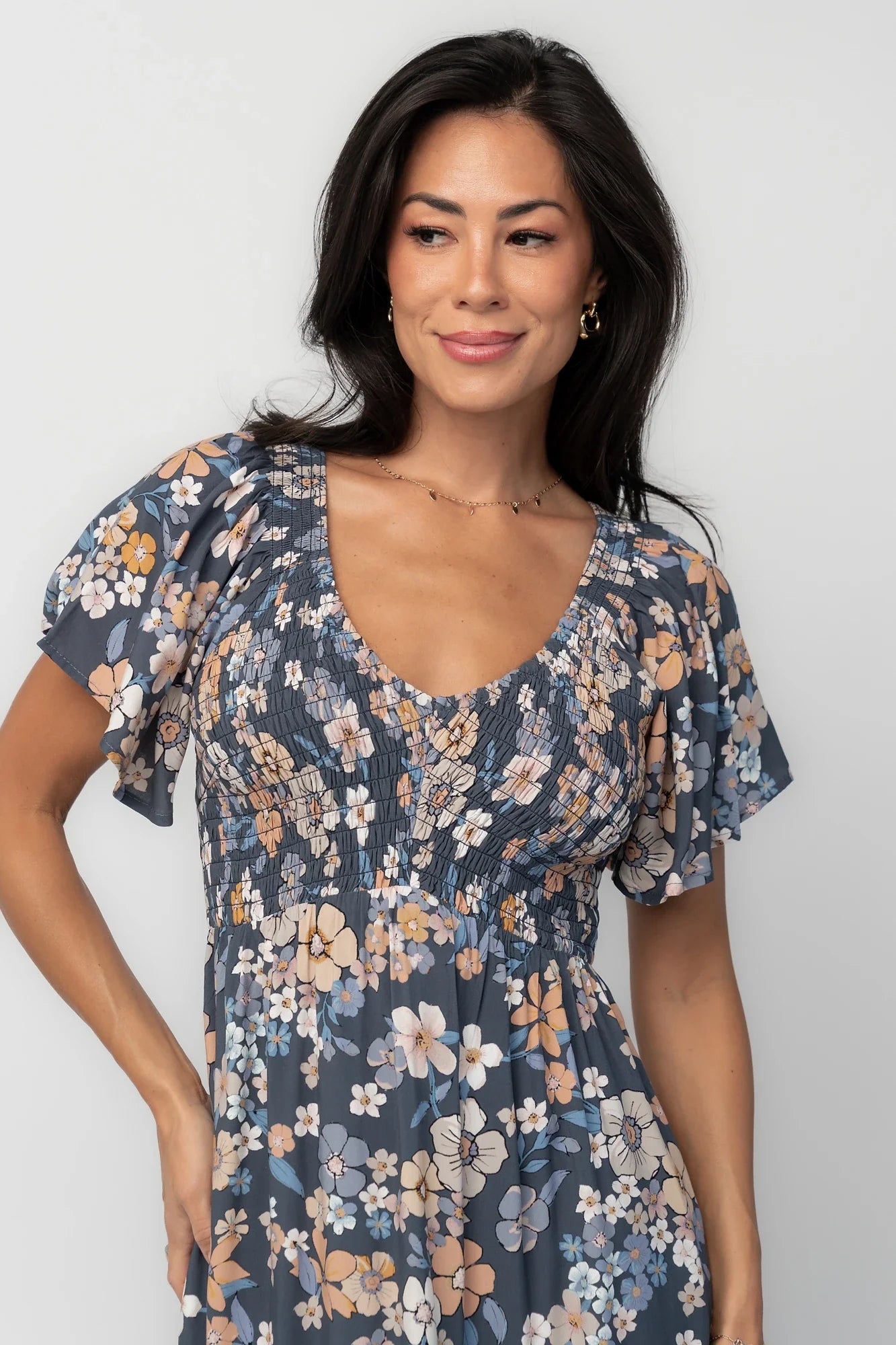 Joanie Smocked Dress | Slate Floral Secondary image