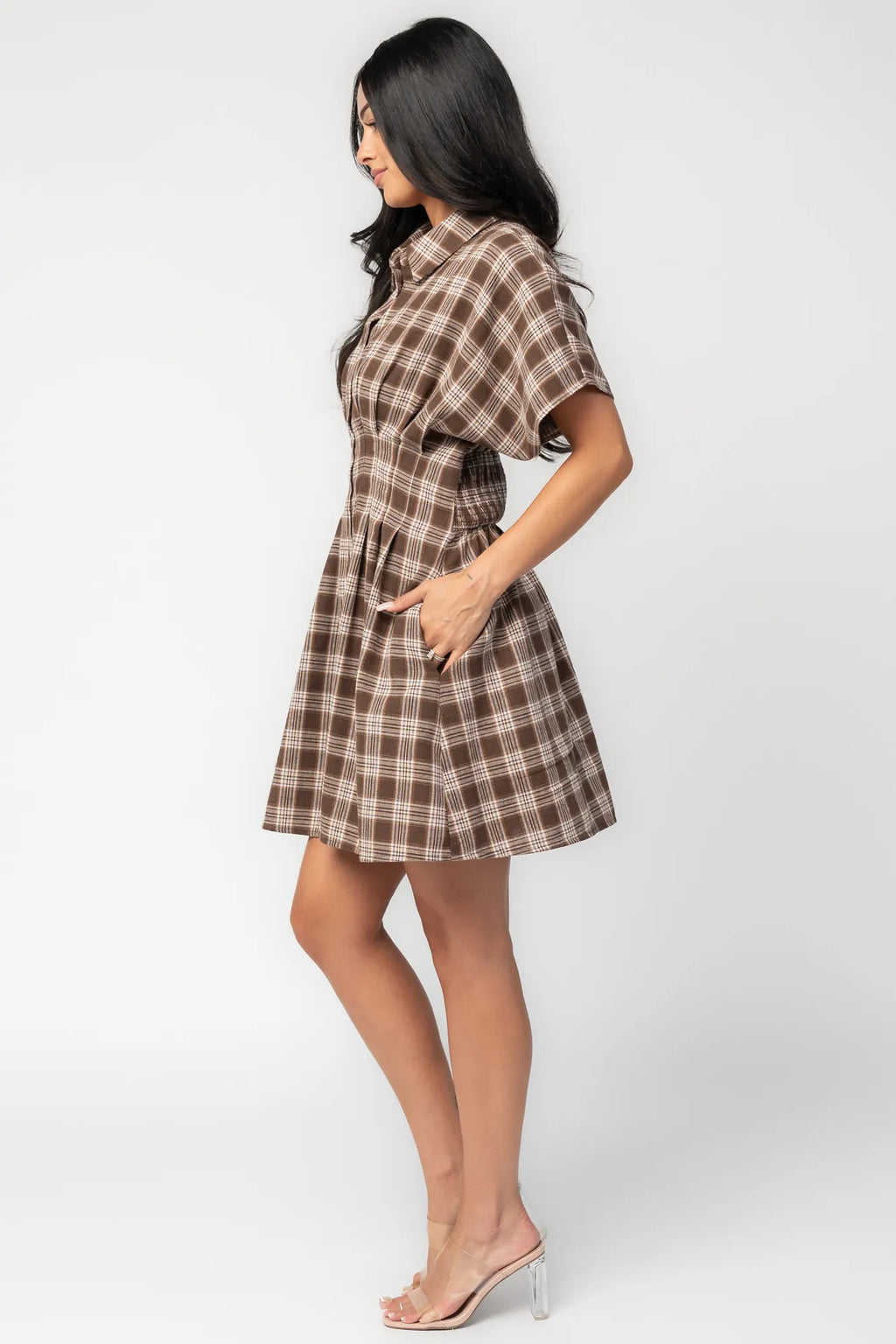 Melrose Plaid Short Dress | Brown