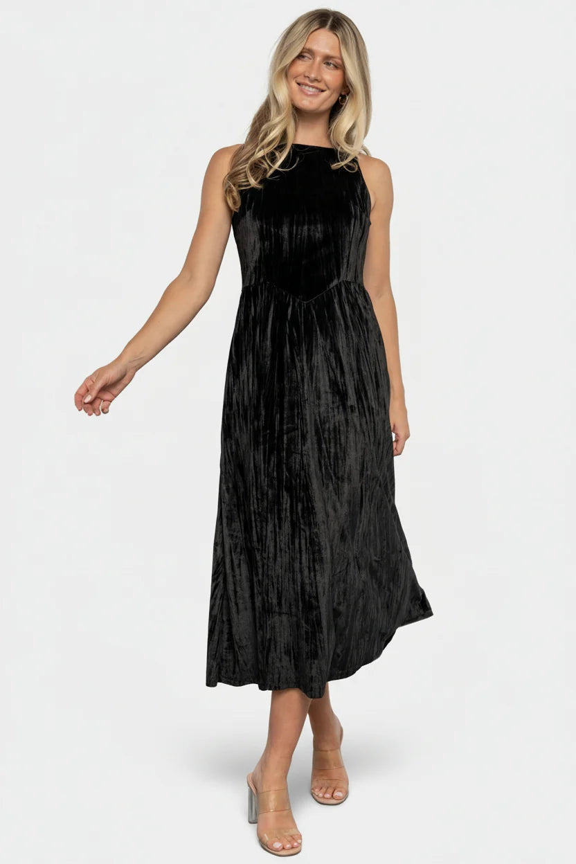 Octavia Velvet Midi Dress | Black Main image