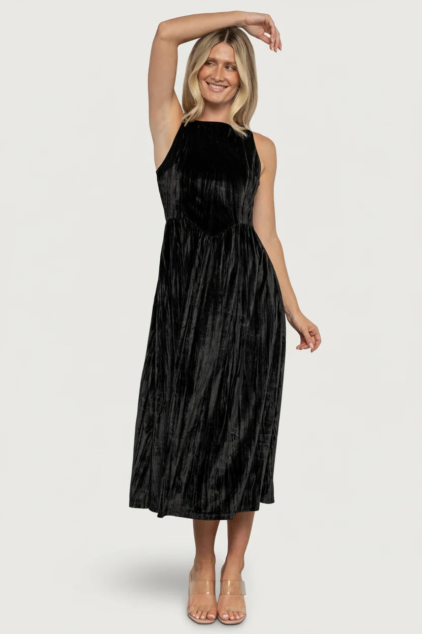 Octavia Velvet Midi Dress | Black
