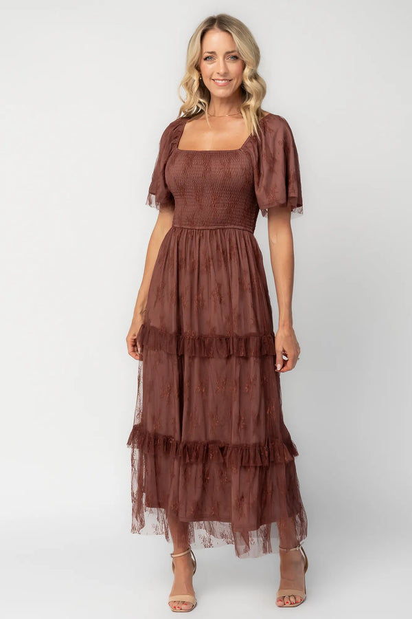 Auden Lace Midi Dress | Mahogany