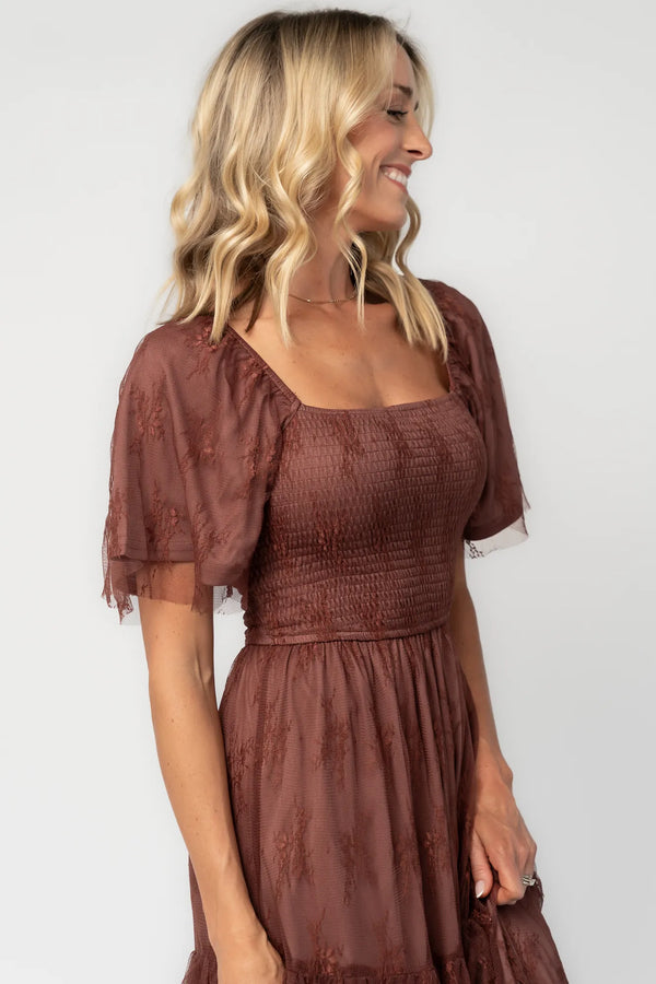 Auden Lace Midi Dress | Mahogany