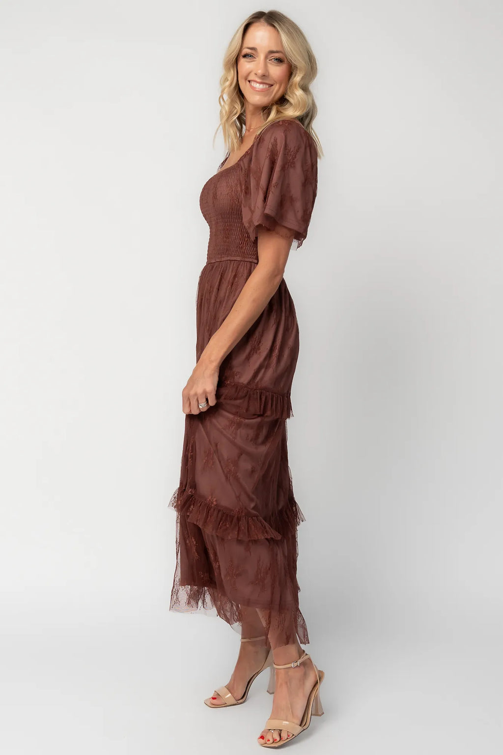 Auden Lace Midi Dress | Mahogany