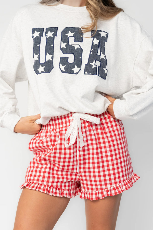 Hope Ruffle Hem Shorts | Red Gingham