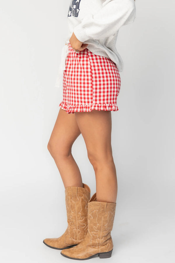 Hope Ruffle Hem Shorts | Red Gingham