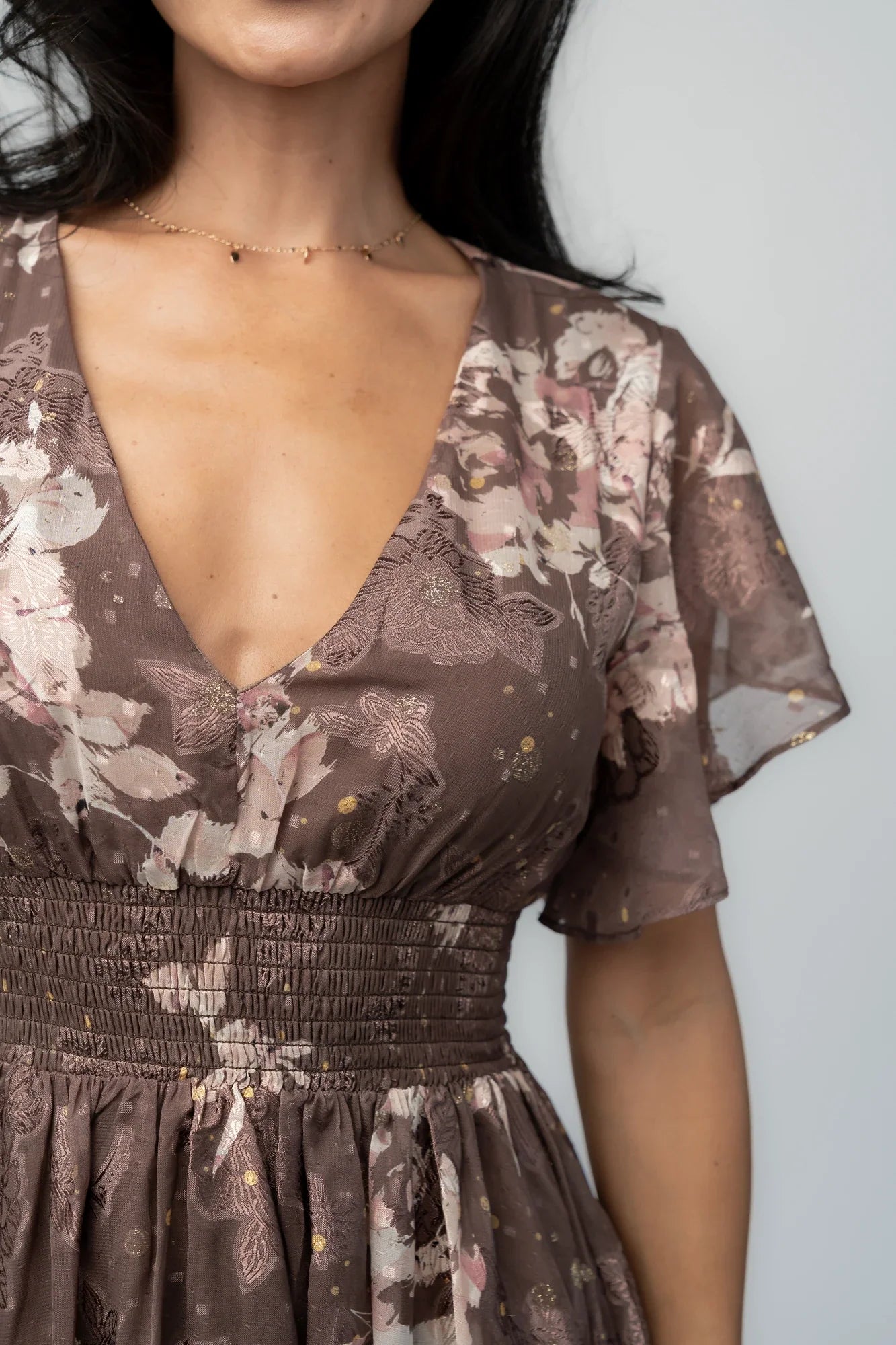 Lynlee Metallic Maxi Dress | Mocha Floral Secondary image