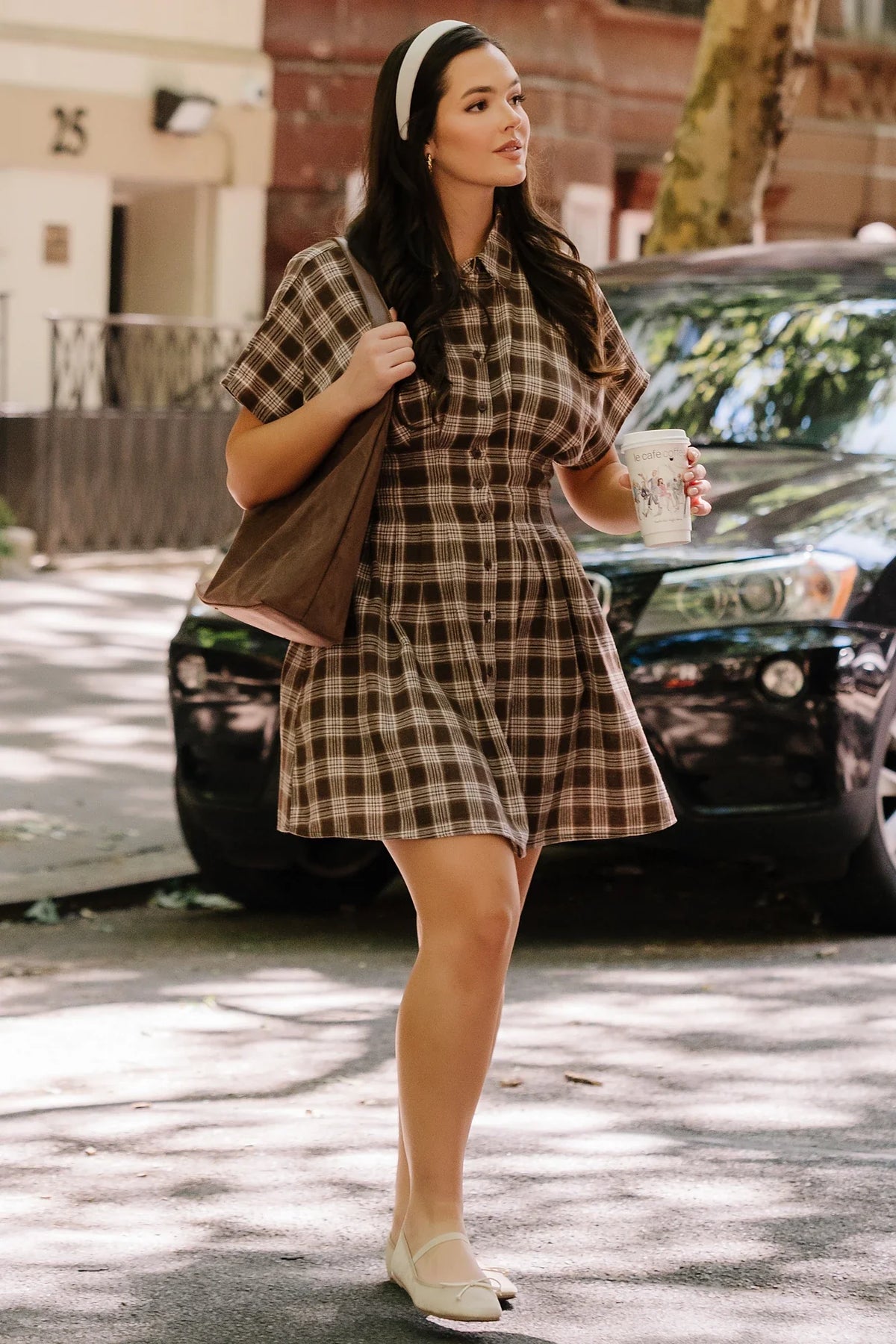 Melrose Plaid Short Dress | Brown Main image