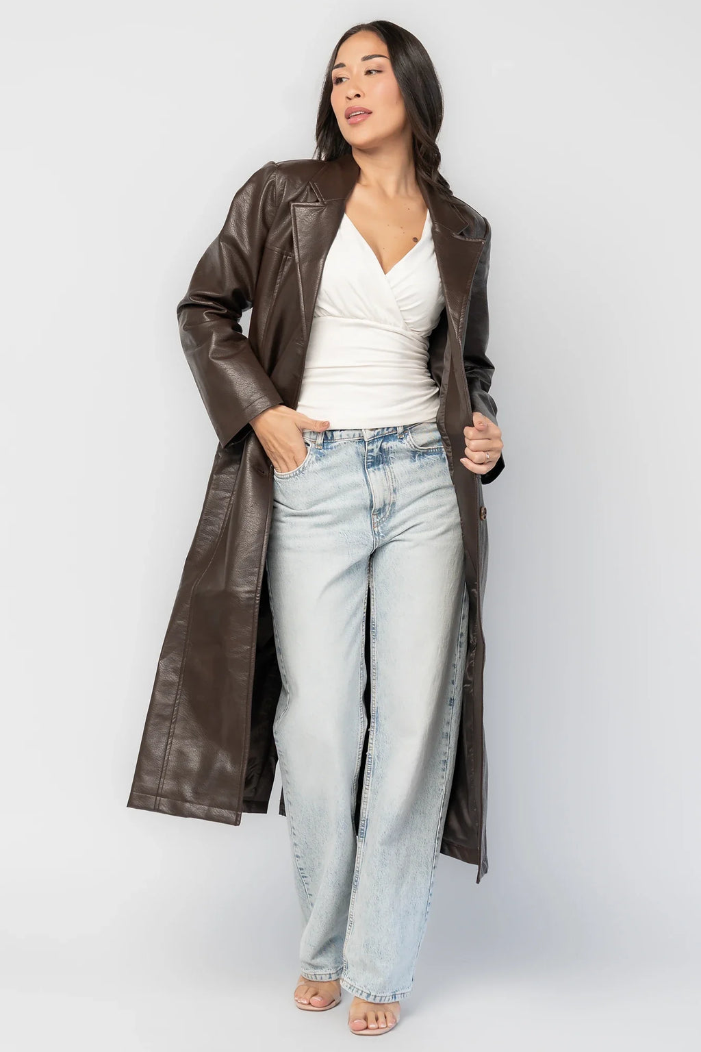 Dove Coat | Brown Faux Leather