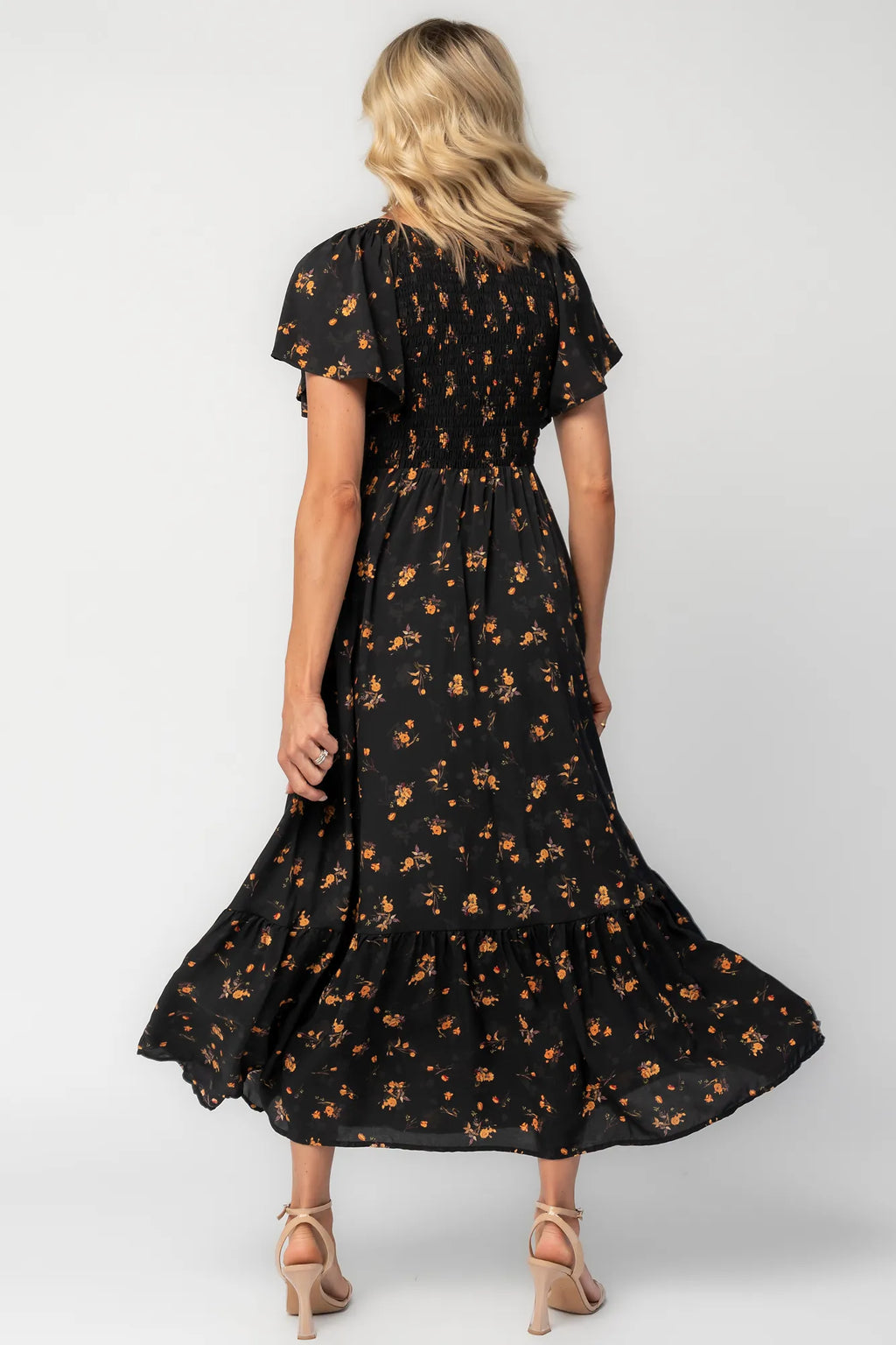Joanie Smocked Dress | Black Golden Floral