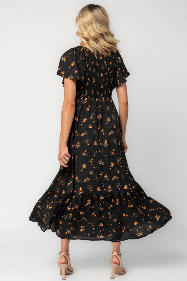 Joanie Smocked Dress | Black Golden Floral