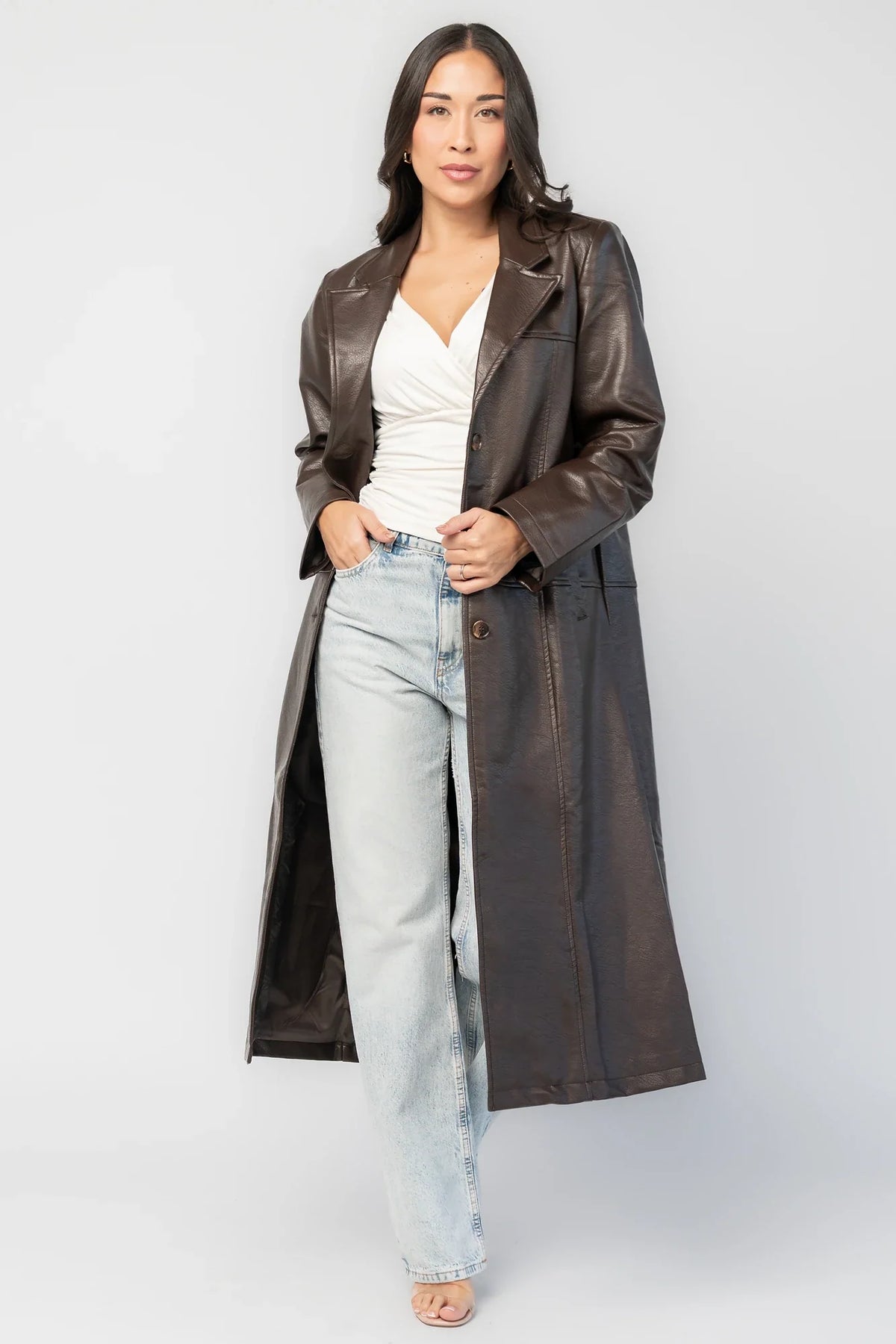 Dove Coat | Brown Faux Leather