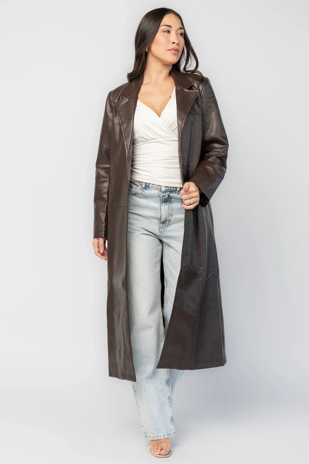 Dove Coat | Brown Faux Leather