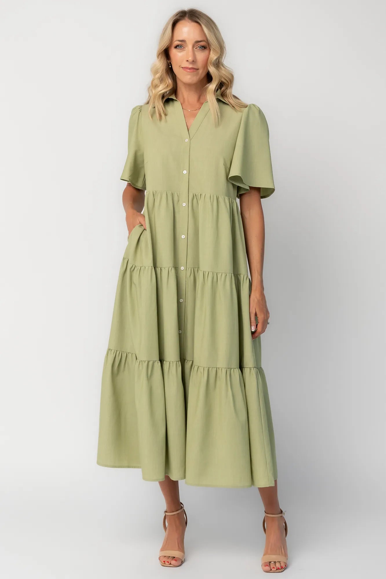 Westbury Tiered Midi Dress | Sage Secondary image