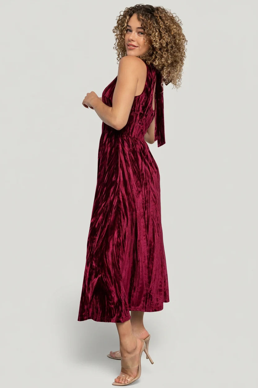 Octavia Velvet Midi Dress | Cranberry