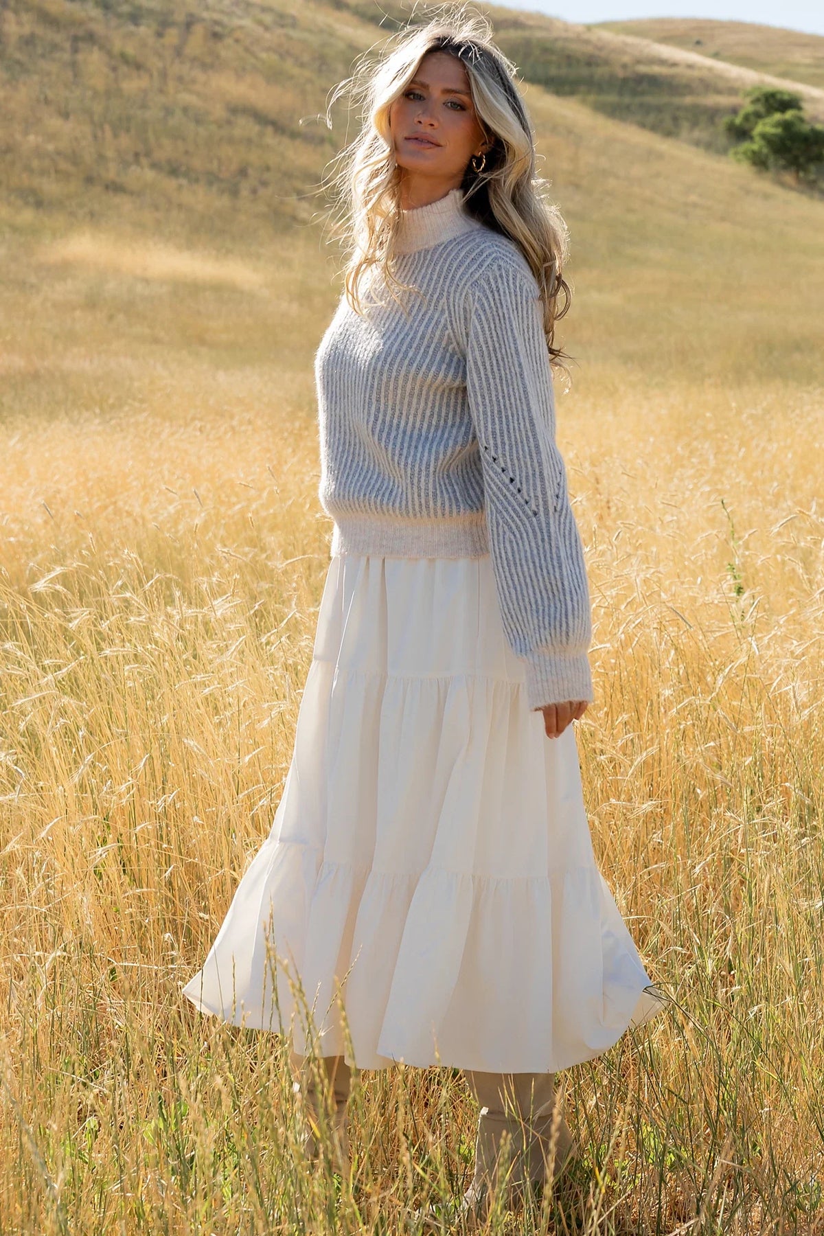 Vanessa Sweater | Natural + Blue Stripe