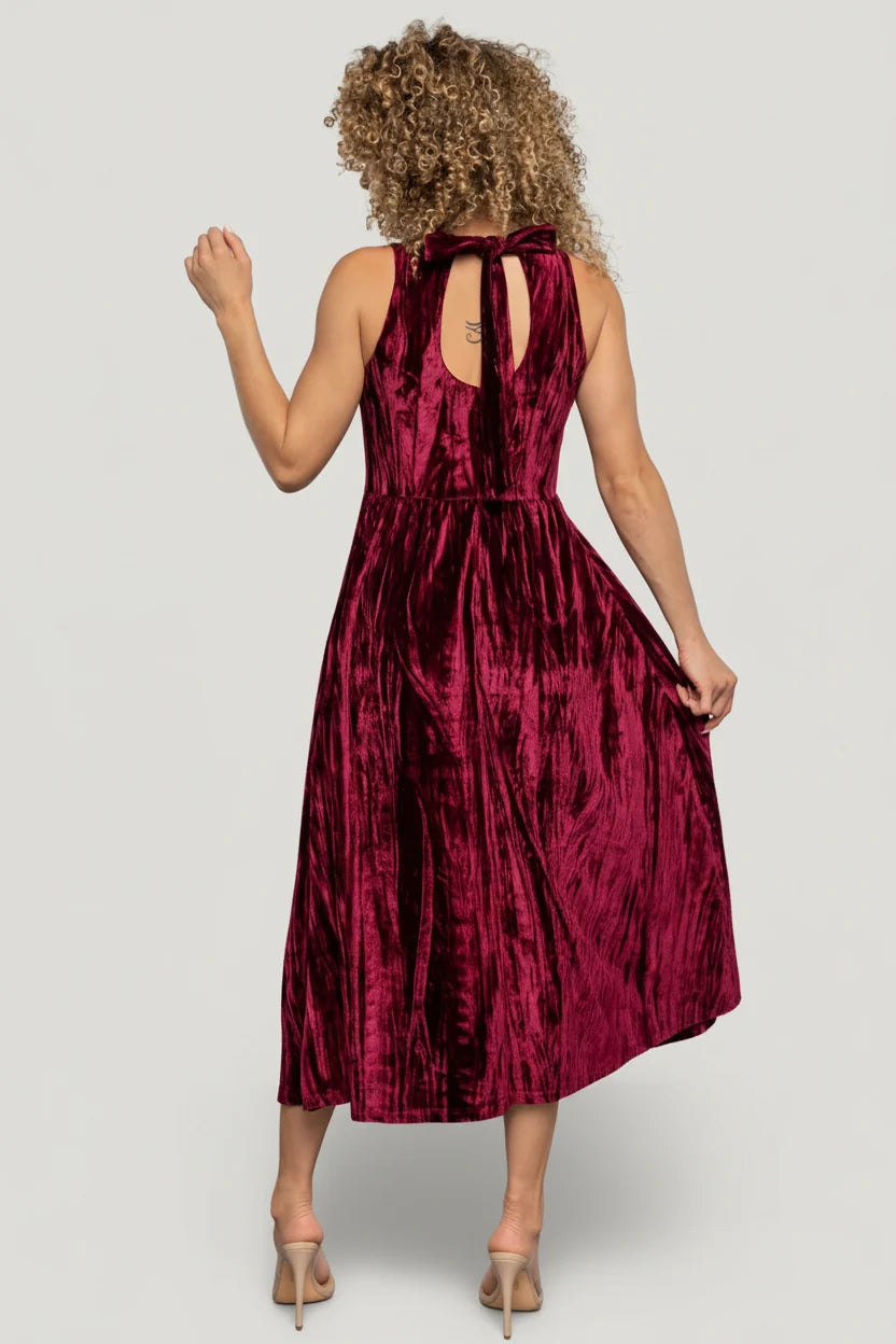 Octavia Velvet Midi Dress | Cranberry