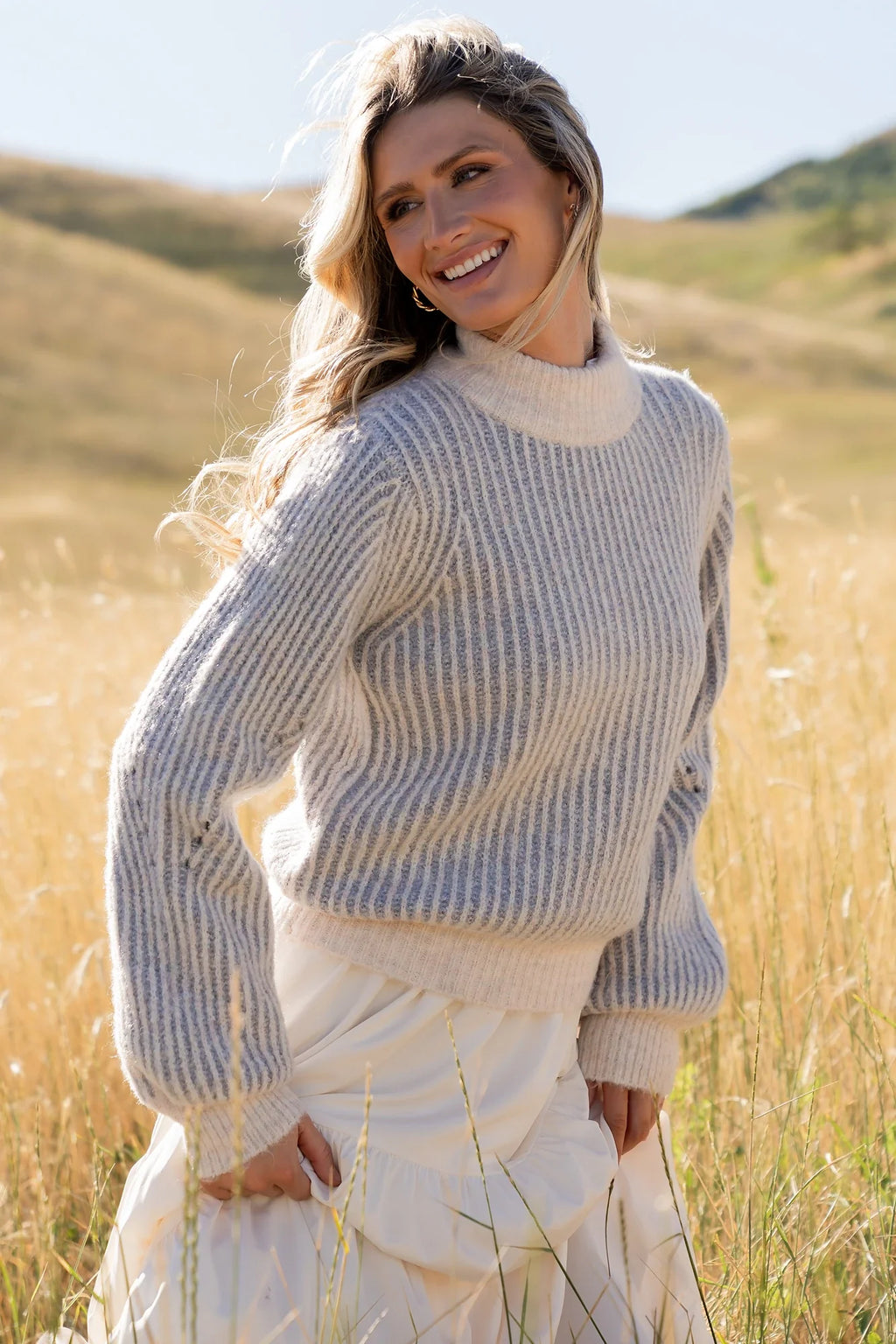 Vanessa Sweater | Natural + Blue Stripe