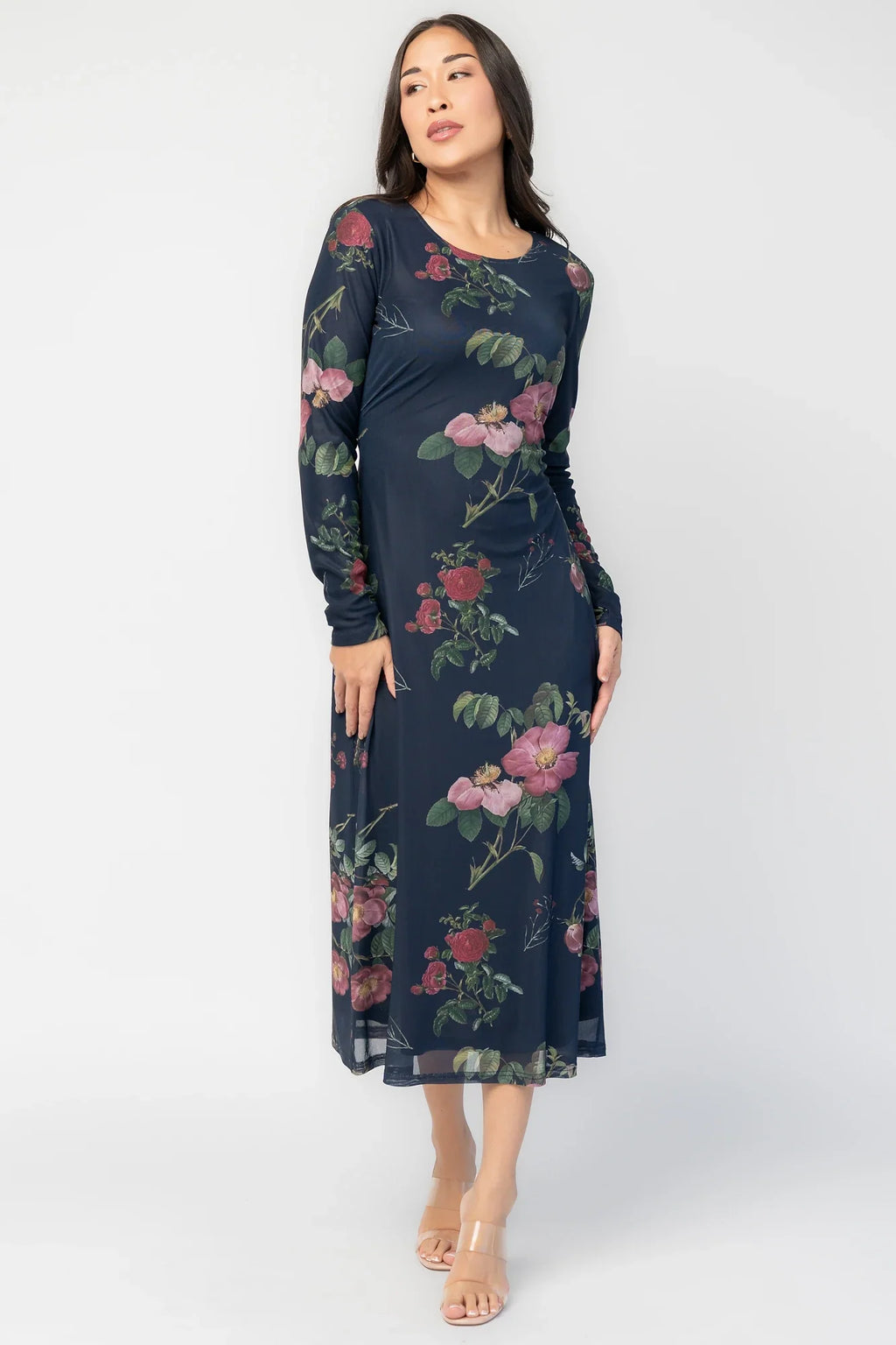 Fiorella Mesh Midi Dress | Navy Floral