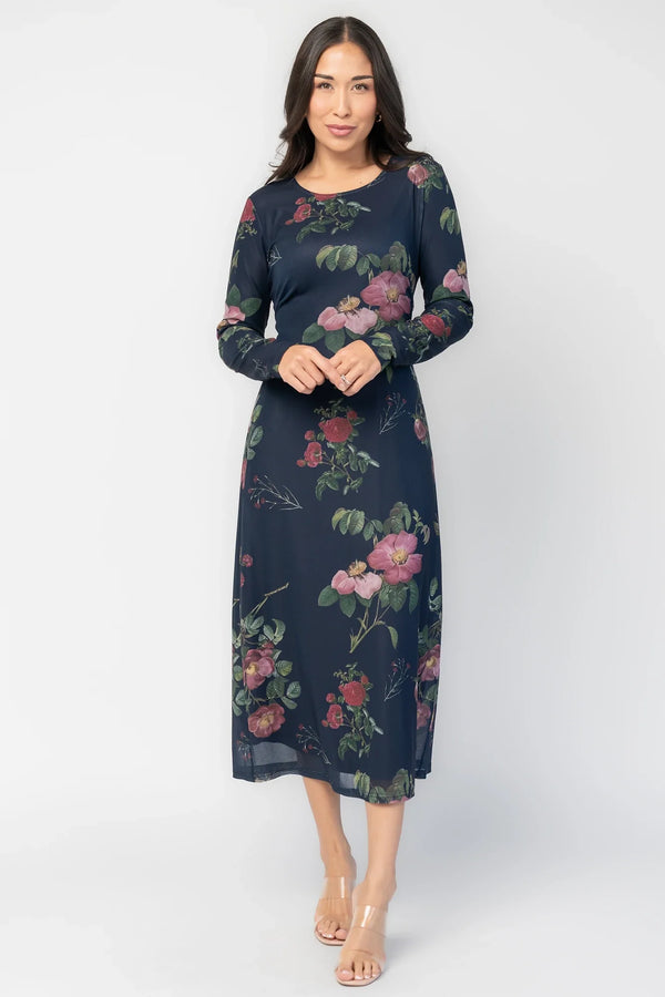 Fiorella Mesh Midi Dress | Navy Floral