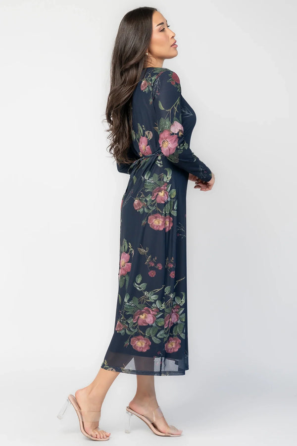 Fiorella Mesh Midi Dress | Navy Floral