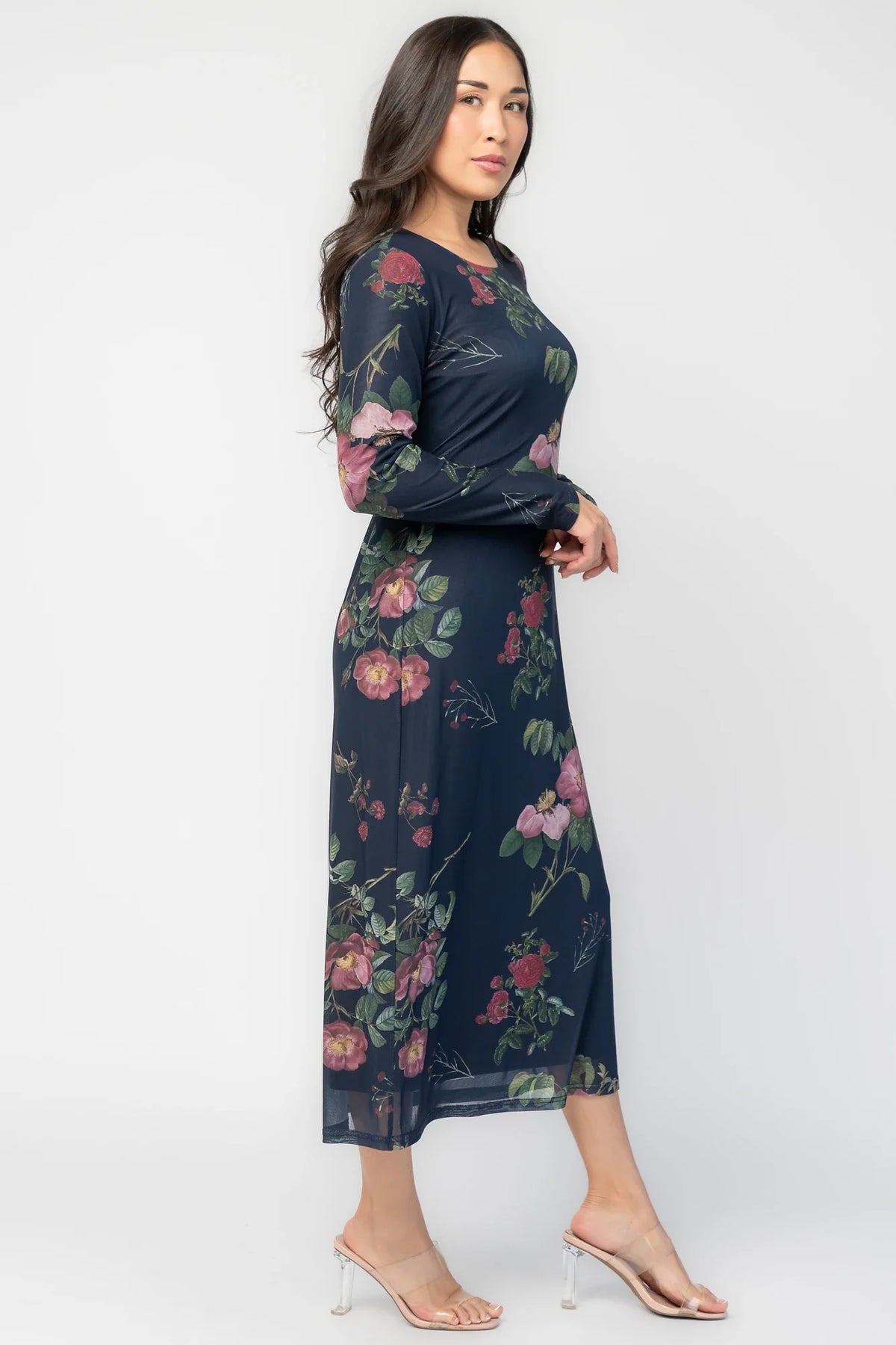 Fiorella Mesh Midi Dress | Navy Floral