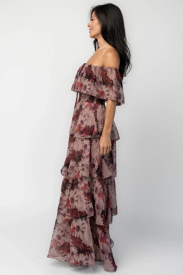 Carina Off Shoulder Maxi Dress | Vintage Berry Floral