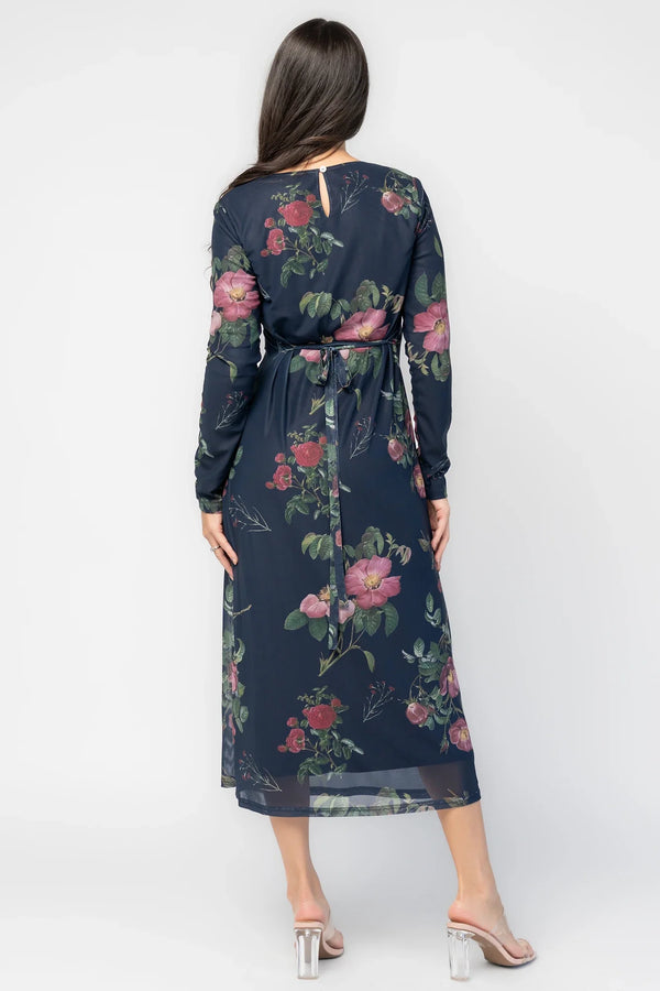 Fiorella Mesh Midi Dress | Navy Floral