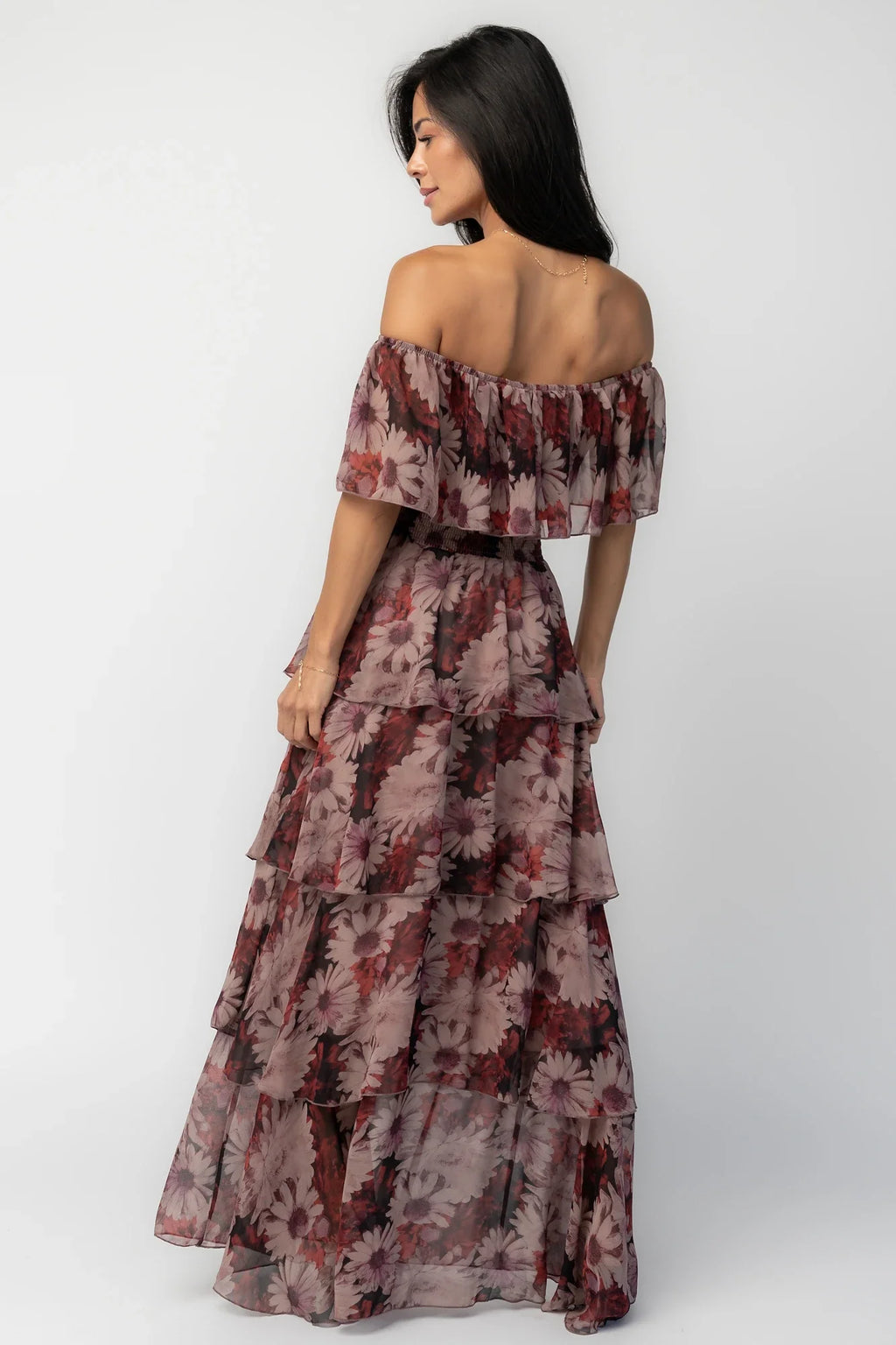 Carina Off Shoulder Maxi Dress | Vintage Berry Floral