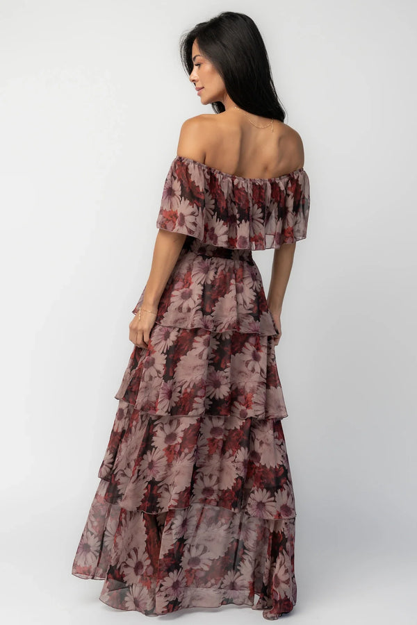 Carina Off Shoulder Maxi Dress | Vintage Berry Floral