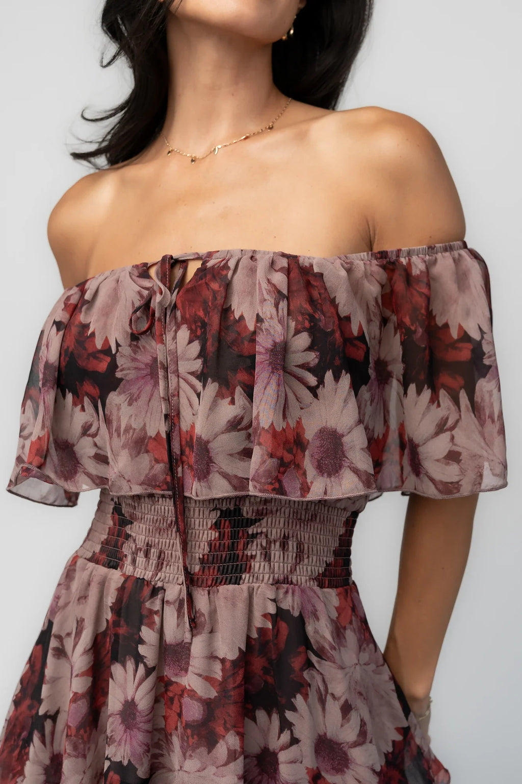 Carina Off Shoulder Maxi Dress | Vintage Berry Floral